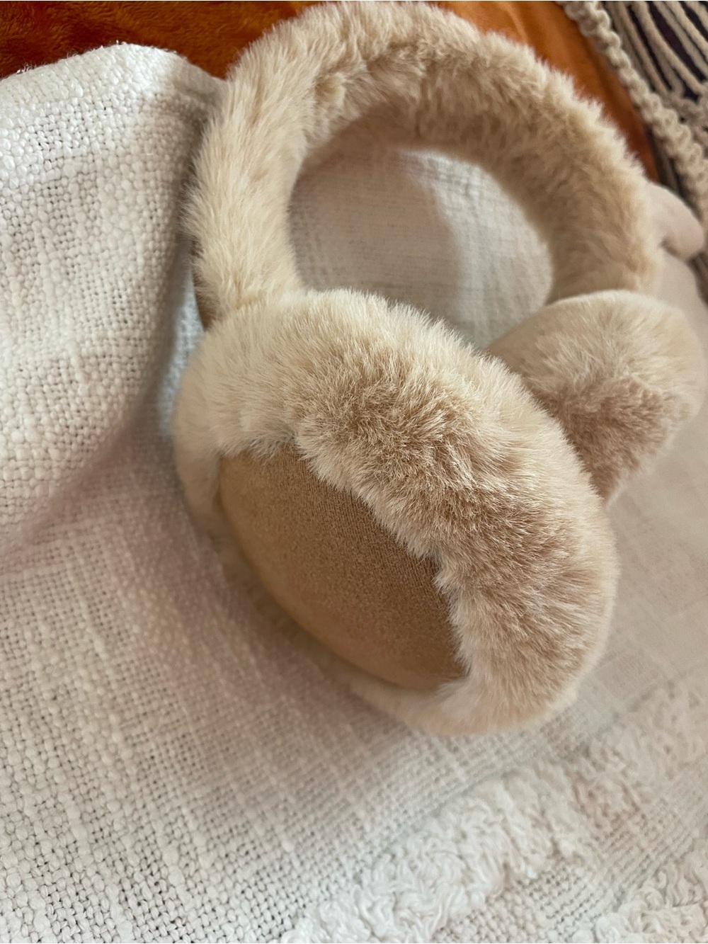 Women Plush Beige Ear Muffs - Cozy Winter Accessory